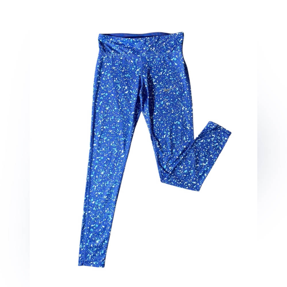 E5- Nike Dri Fit Medium Med M Blue Speckled Women’s Athletic Leggings